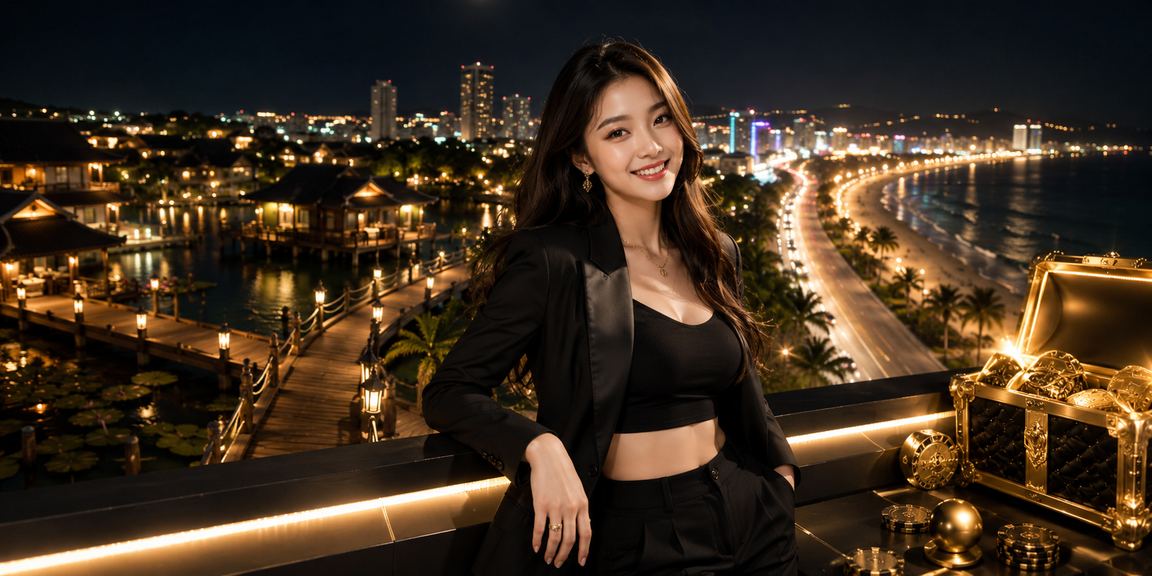 Bãi biển Mũi Né về chiều tối, khung cảnh thư giãn khi người dùng thưởng thức jackpot trên di động
